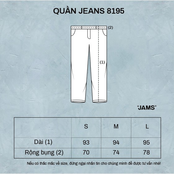 Quần jeans ống côn JAMS xanh nhạt form slimfit washed jeans nam nữ phong cách Hàn Quốc