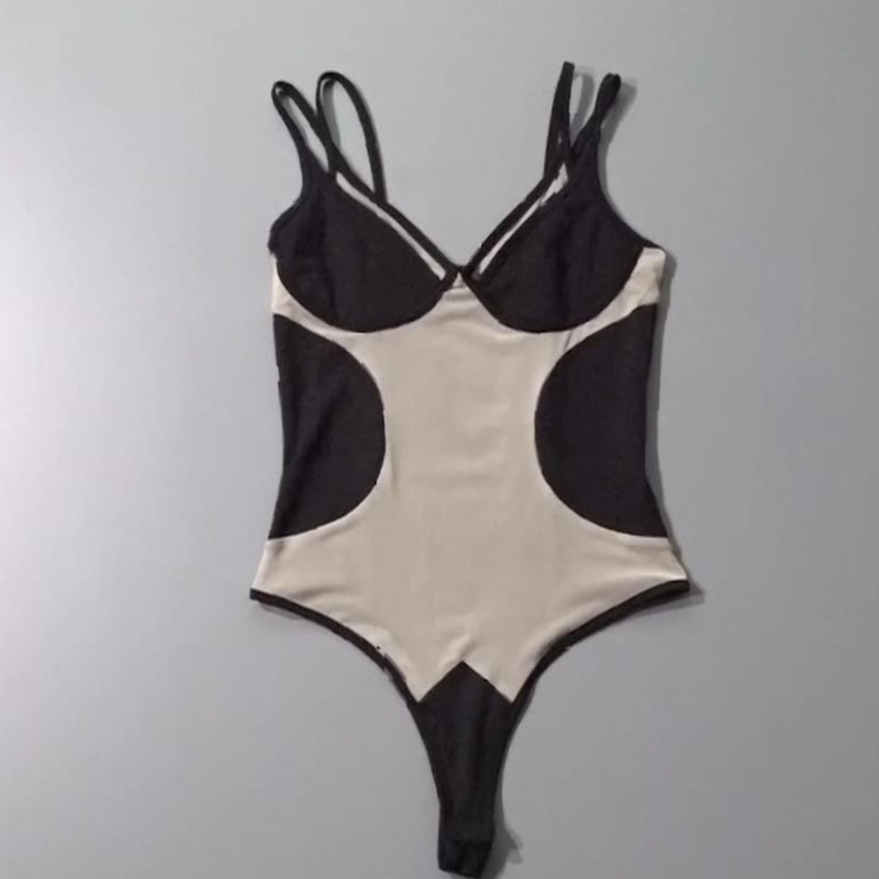 Bộ Áo Liền Quần Hai Dây Cổ Chữ V Phối Lưới Xuyên Thấu Gợi Cảm Cho Nữ