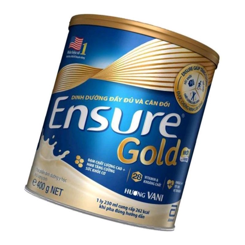 Sữa bột Ensure Gold Abbott Hương vani (HMB) ⚡ Tặng quà ⚡ Hộp 400g Dinh dưỡng đầy đủ, cân đối