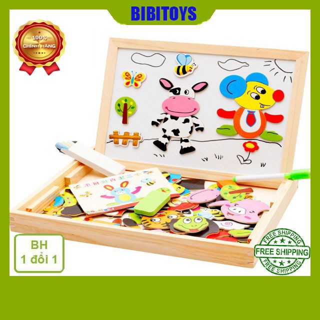 [GIÁ RẺ NHẤT] Bảng từ 2 mặt ghép tranh nam châm và bảng phấn chủ đề động vật