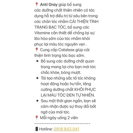 Viên uống hỗ trợ cải thiện tóc bạc sớm ANTI GRAY 7050 Hộp 60 viên [Mỹ]