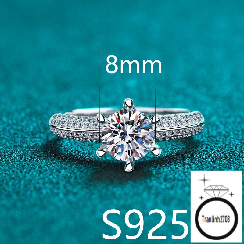 XDY-5153    Nhẫn mạ bạc 925 đính đá Zircon chất lượng cao S925 pt950 8mm 7A