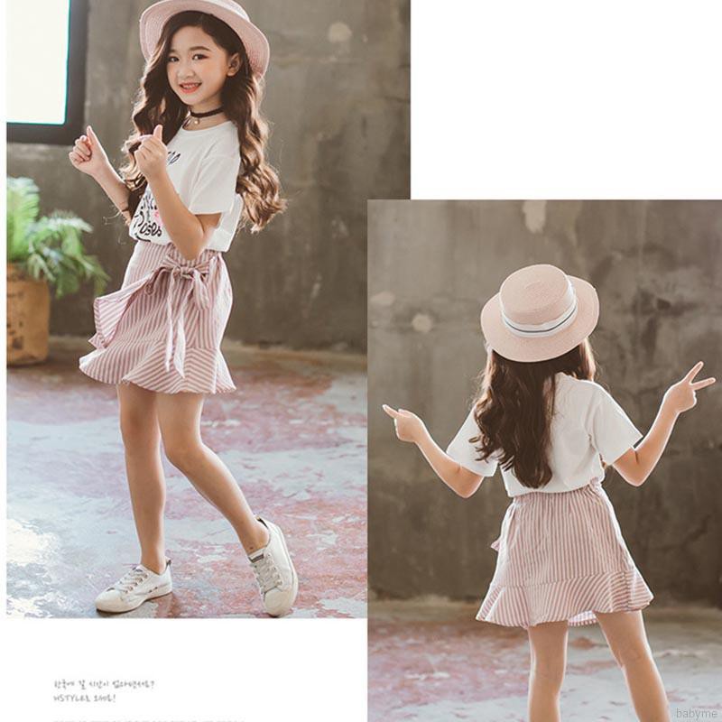 Set áo thun ngắn tay in hoa + Chân váy ngắn dễ thương cho bé gái