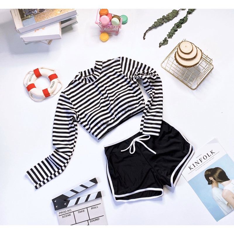 Bikini áo sọc croptop quần đùi