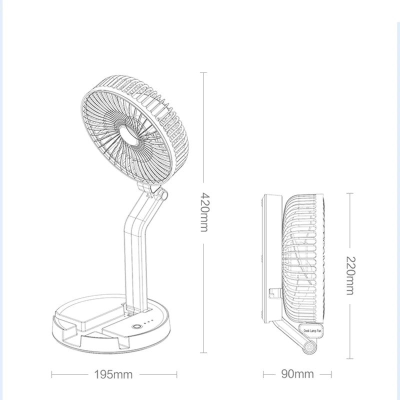 Quạt Tích Điện FOLDING FAN Gấp Gọn, Du Lịch, có đèn chiếu sáng khi mất điện - Bảo Hành 6 Tháng