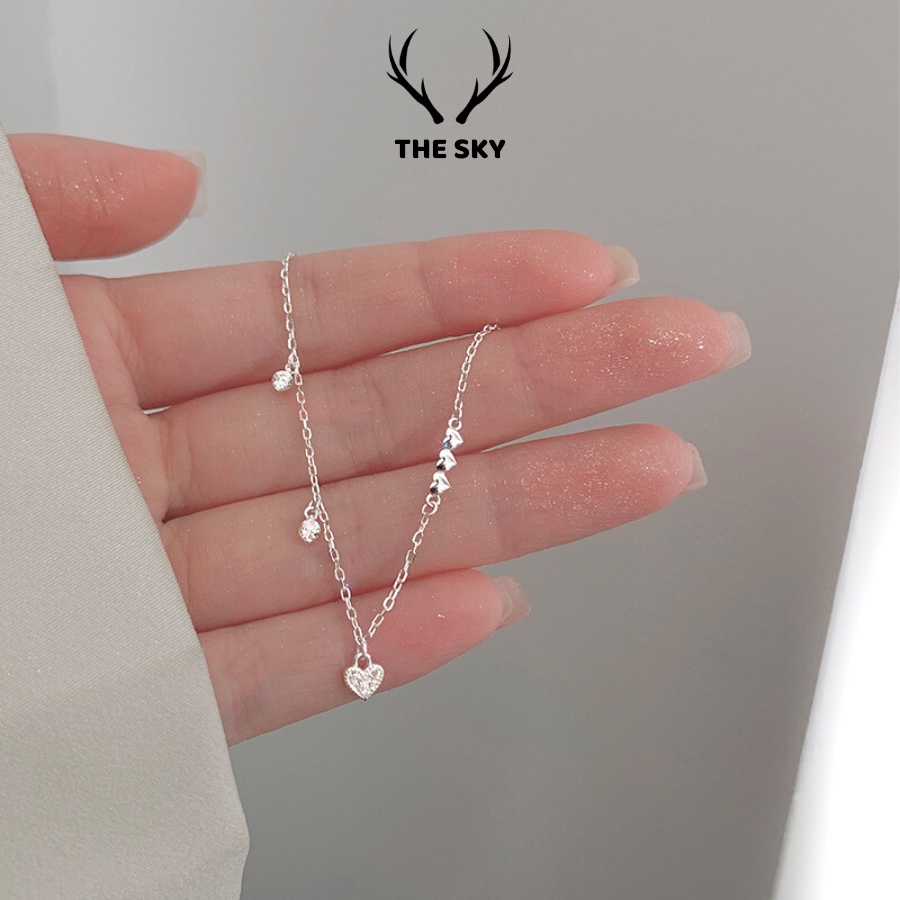 Vòng tay bạc sợi mảnh đính mặt tim nhỏ xinh, dễ thương, lắc tay nữ phụ kiện trang sức đẹp VT1012
