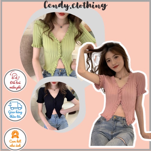 [Hàng Cao Cấp Loại 1 + Ảnh Thật] Áo Croptop Cổ V Chất Len Cao Cấp Cendy Clothing - CD082