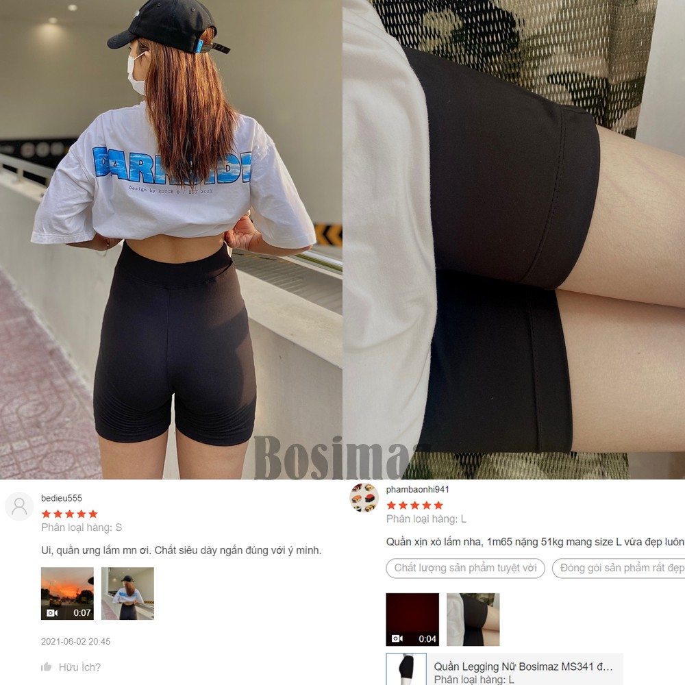 Quần Legging Nữ Bosimaz MS341 đùi không túi màu đen cao cấp, thun co giãn 4 chiều, vải đẹp dày, thoáng mát không xù lông