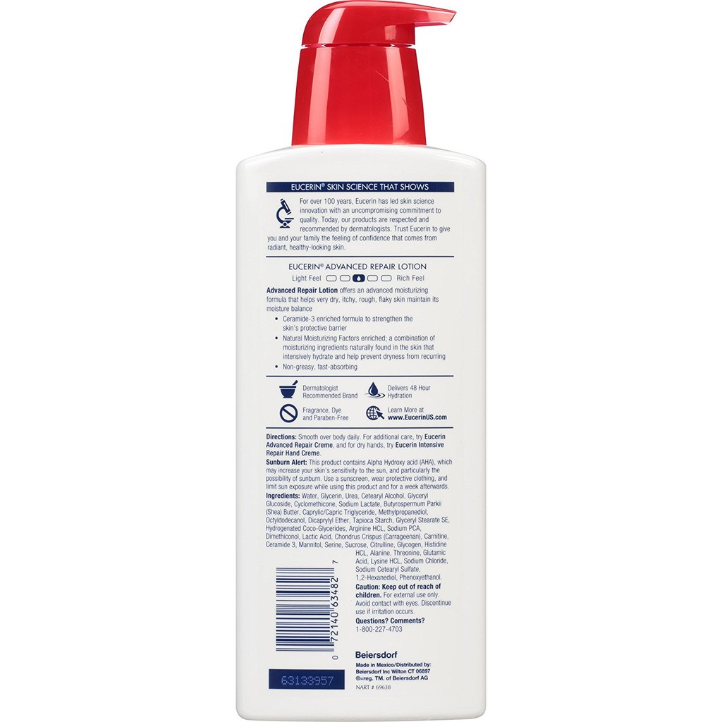 Dưỡng thể dưỡng ẩm cho da khô, nứt, vẩy nến Eucerin Advanced Repair Body Lotion 500ml (Mỹ)