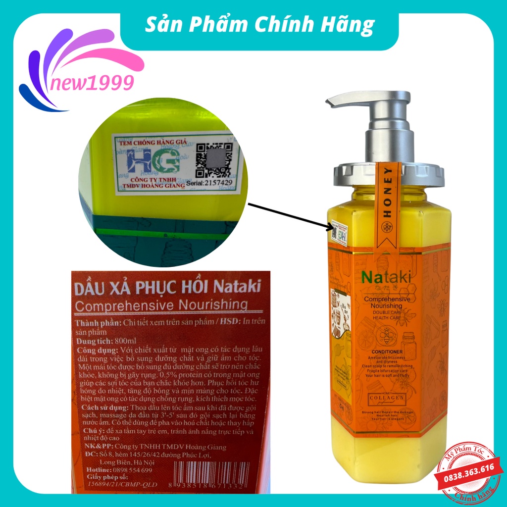 Dầu gội cặp gôị xả NATAKI mẫu mới 760ml tinh chất mật ong dưỡng ẩm phục hồi chăm sóc tóc