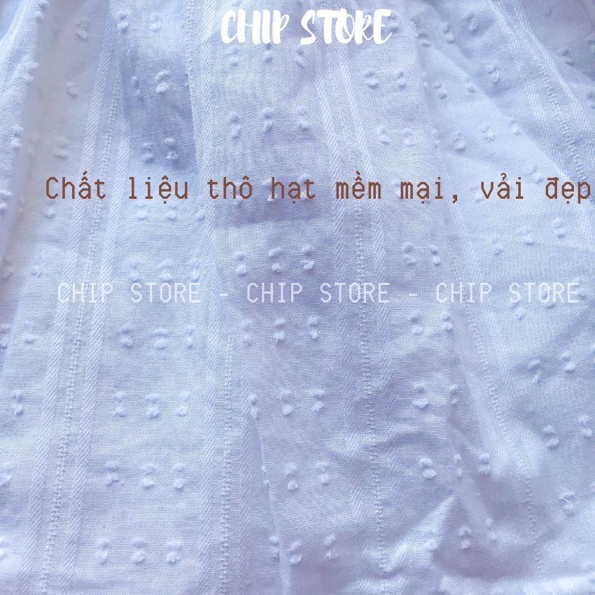 Đầm tiểu thư bé gái 1-7 tuổi CHIP STORE Váy trắng cho bé dài tay cổ bèo xinh xắn chất liệu thô hạt mềm mại sang chảnh