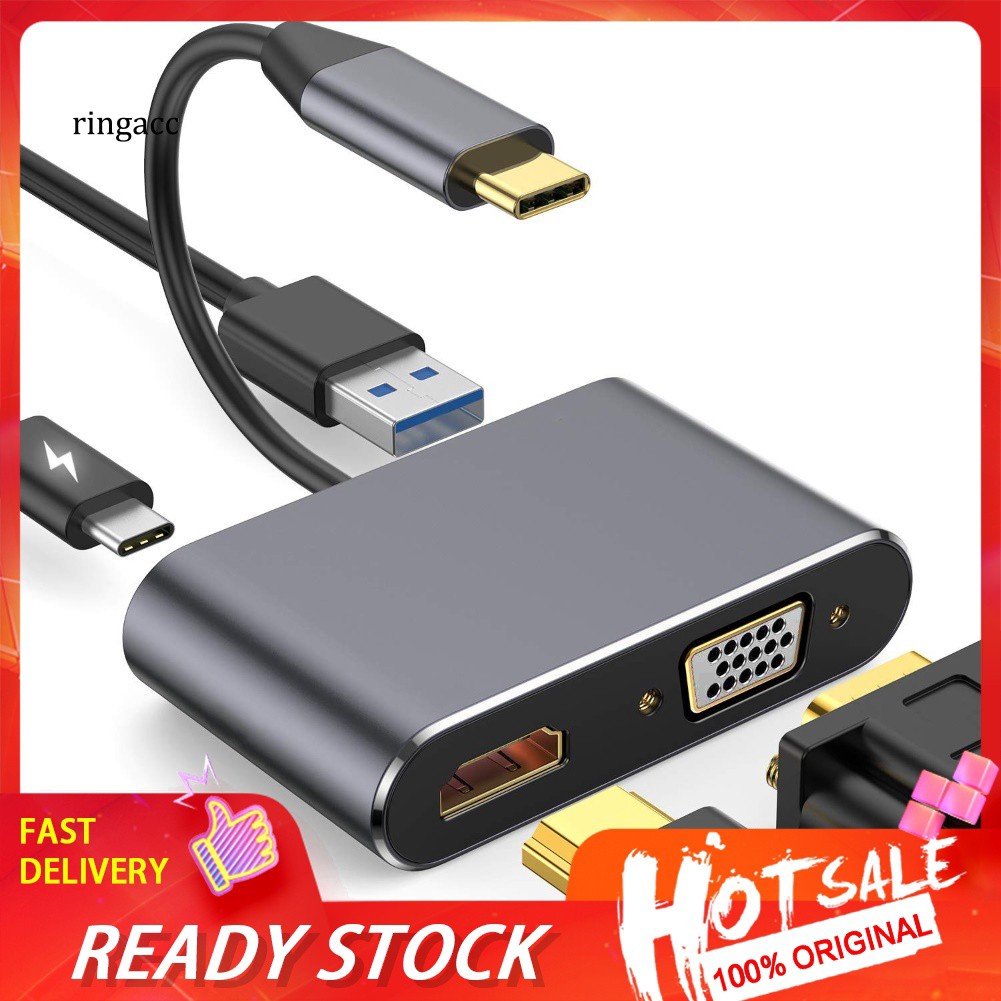 Bộ Chuyển Đổi Âm Thanh 4 Trong 1 Type-C Sang Hdmi 4k Vga Usb3.0