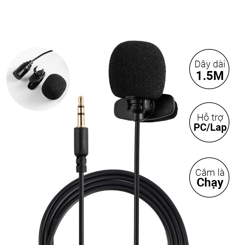 Micro kẹp áo mini sử dụng cho PC/Laptop Windows - Dài 1.5M dùng để học Online, họp trực tuyến HL01
