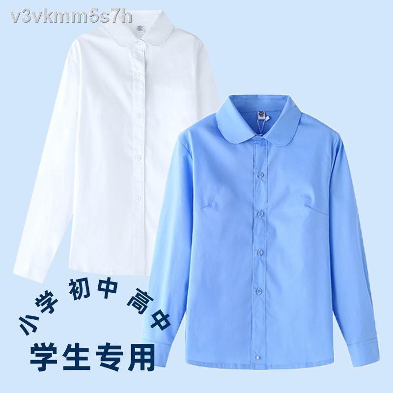 Áo sơ mi nam nữ dài tay cotton trẻ em hàn quốc mùa xuân và thu thời trang màu xanh đồng phục học sinh tiểu <