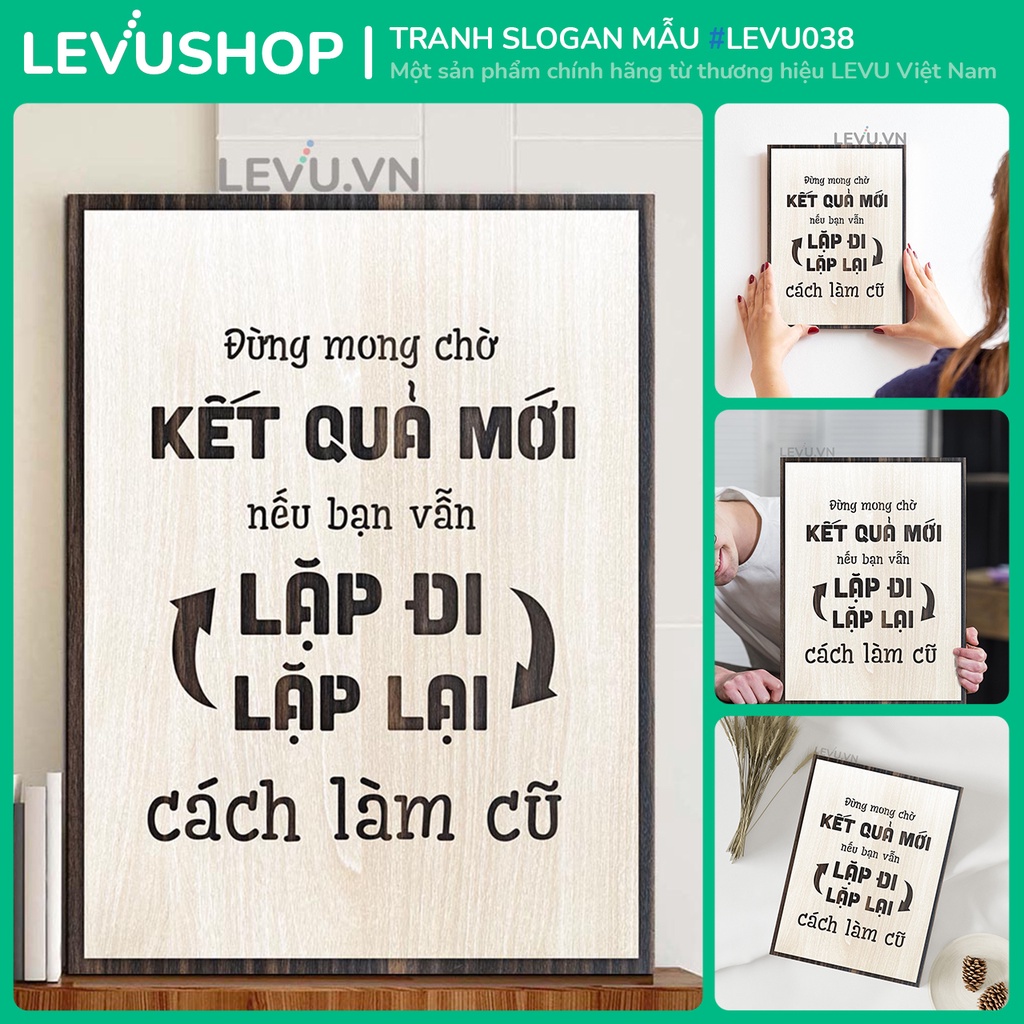 Tranh Slogan công ty bằng gỗ LEVU038 treo tường trang trí phòng họp phòng làm việc