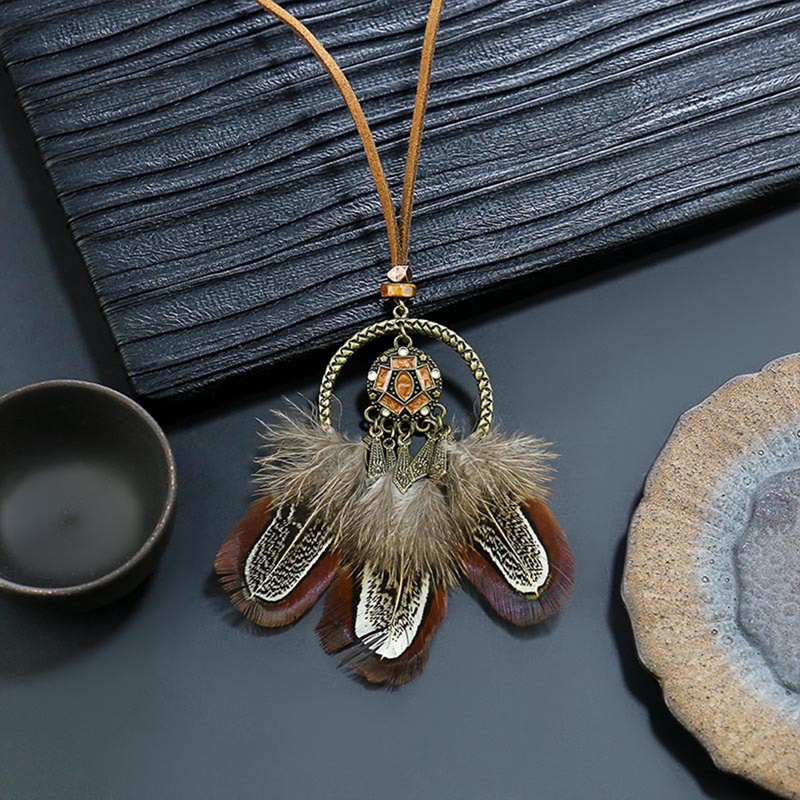 Vòng cổ Mặt Dreamcatcher Phối Lông Vũ Dài Phong Cách Bohemian