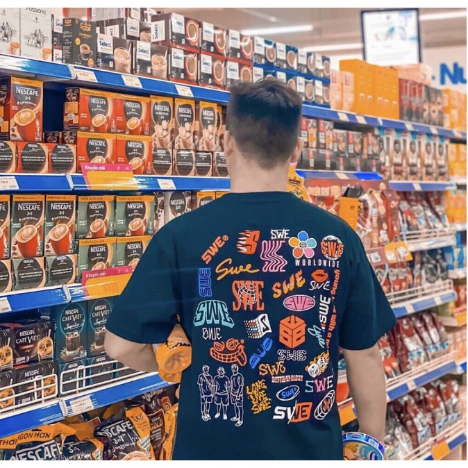 Áo Phông Unisex S.WE Logos Tay Lỡ Form Rộng - Áo Thun Unisex Chất Liệu Cotton 2 Màu Đen Trắng Logos S.WE