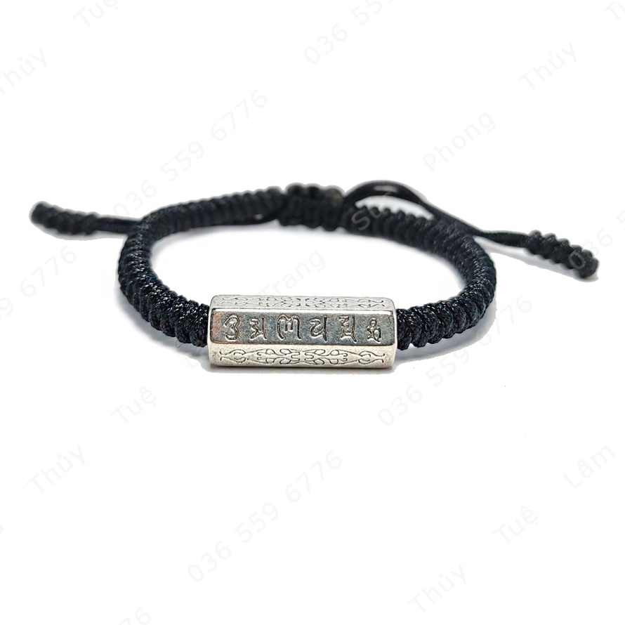 Vòng tay nam dây chỉ may mắn bện handmade charm ống trụ khắc chú size to