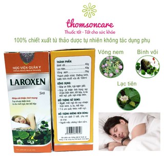 Laroxen Siro giảm mất ngủ từ thảo dược, Học viện quân y sản xuất, giúp ngủ ngon từ Cao lạc tiên, bình vôi
