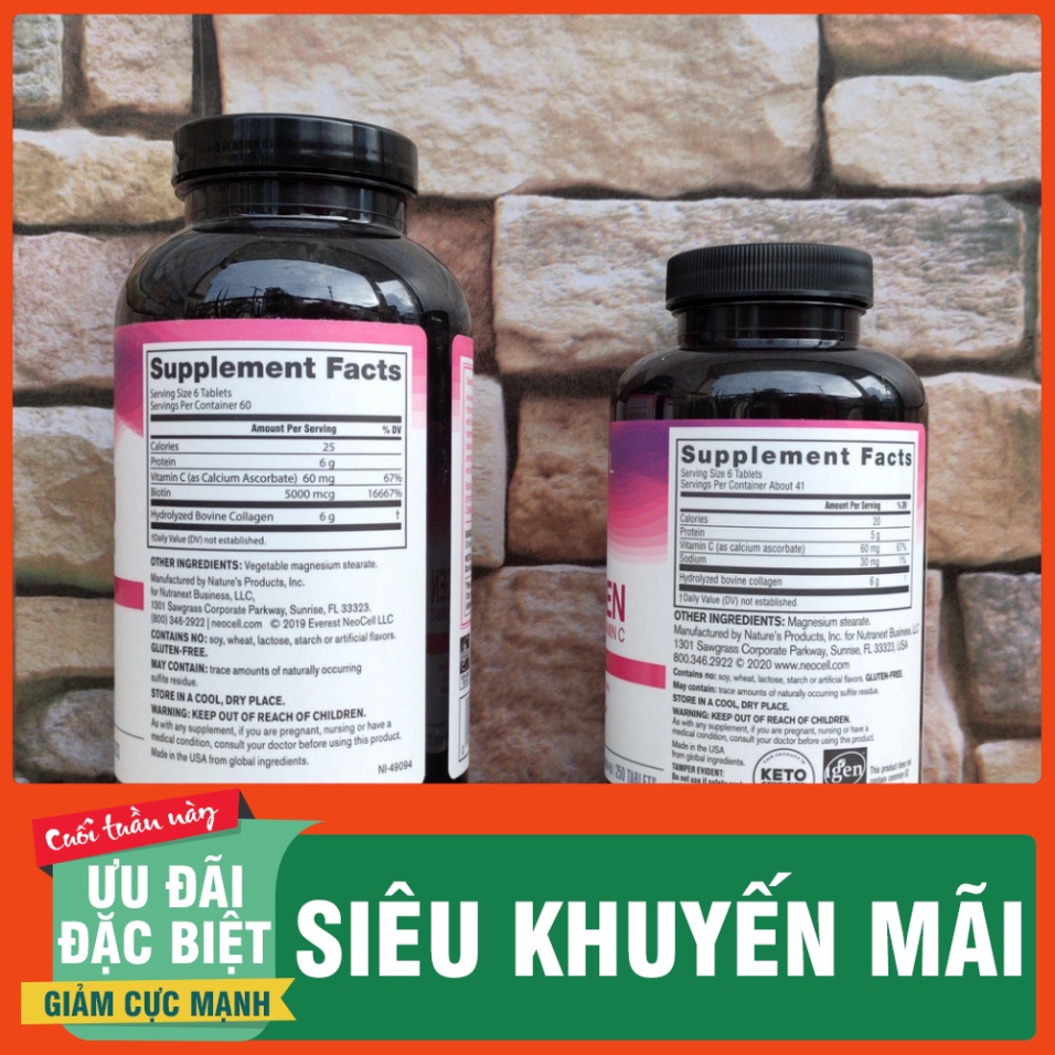 GIÁ HỦY DIỆT Viên Uống Super Collagen Neocell +C 6000 Mg type 1 - 3 Neocell 360 và 250 viên GIÁ HỦY DIỆT