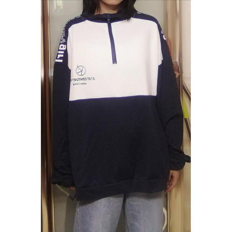 [Order] Áo sweater nỉ da cá dáng rộng trắng và xanh than màu cá tính dáng rộng cổ cao kéo khóa ulzzang (ảnh thật) | BigBuy360 - bigbuy360.vn