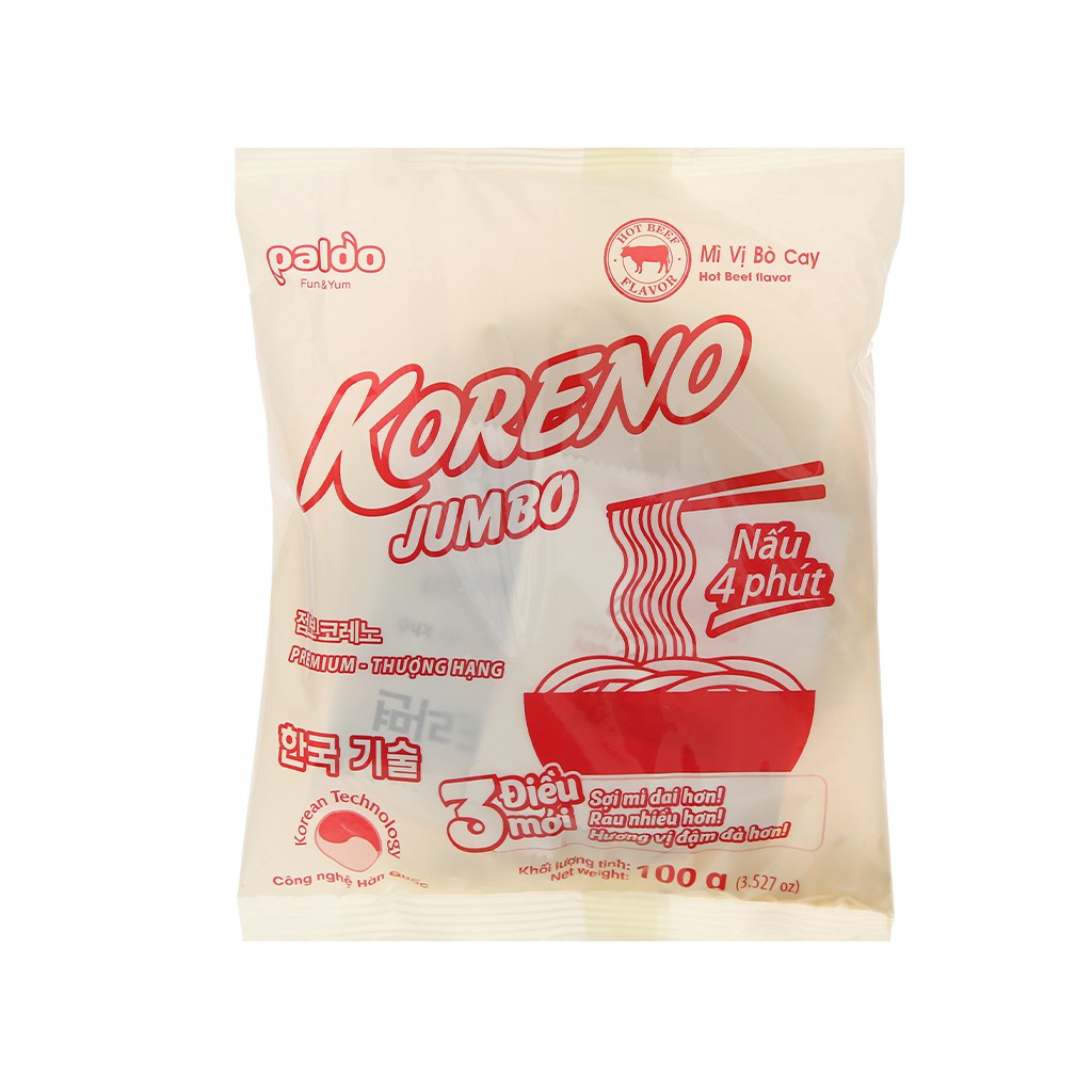 Mỳ cay Hàn Quốc Koreno bịch 1kg (10 gói mì) vị bò cay/ kim chi/ gà/ tôm - Mỳ cay Koreno JUMBO ENH001