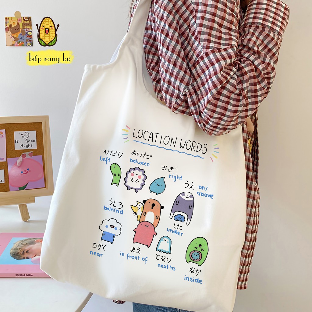 TÚI TOTE TRÒN TỪ VỰNG TIẾNG NHẬT - VẢI DỆT CANVAS