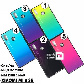 Ốp lưng dùng cho máy Xiaomi Mi 8 SE - Mặt kính cứng 2 màu + viền dẻo