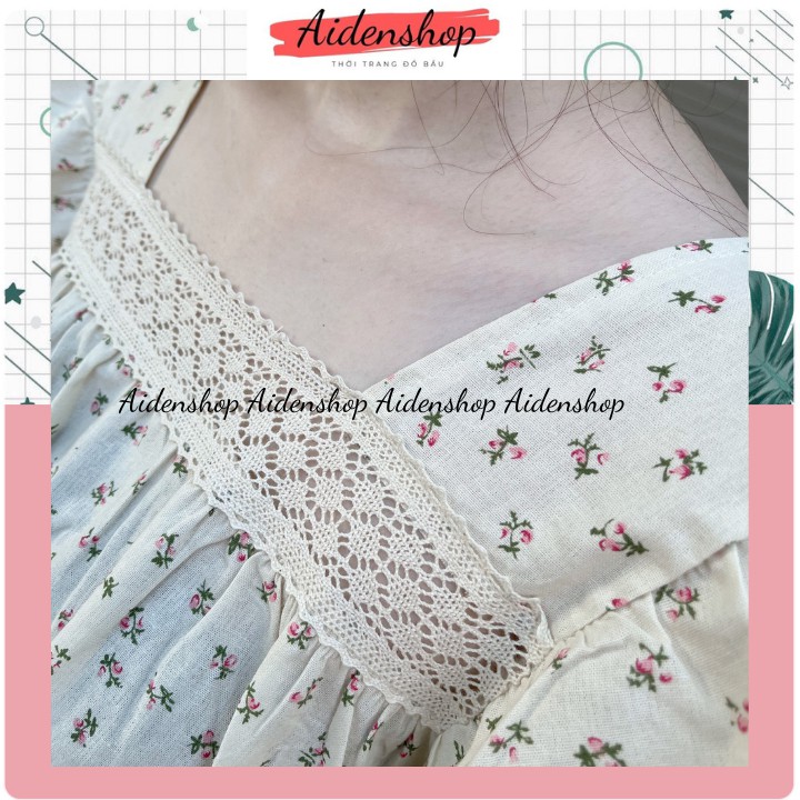 Bộ bầu thời trang đẹp mặc nhà màu trắng kem hoa nhí bộ đùi chất đẹp mát