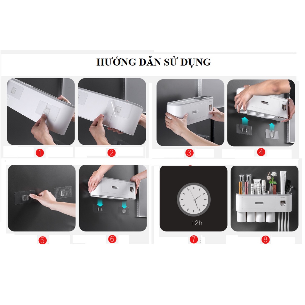 Giá Treo Bàn Chải Kem Đánh Răng OENEN Đa Năng, Kệ Nhả Kem Đánh Răng Tự Động Kèm 3; 4; 5 Cốc, Miếng Dán Lắp Đặt