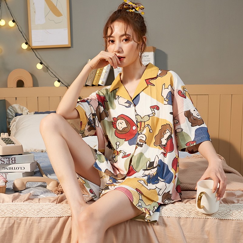 Bộ Quần Áo Ngủ Tay Ngắn Chất Cotton Mềm Mại Thiết Kế Xinh Xắn Đáng Yêu | BigBuy360 - bigbuy360.vn