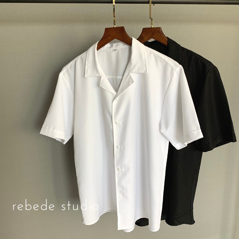 Áo sơ mi nam nữ tay ngắn, áo cổ vest unisex form rộng, vải sơ mi lụa đẹp co giãn - Rebede JBS02 | BigBuy360 - bigbuy360.vn