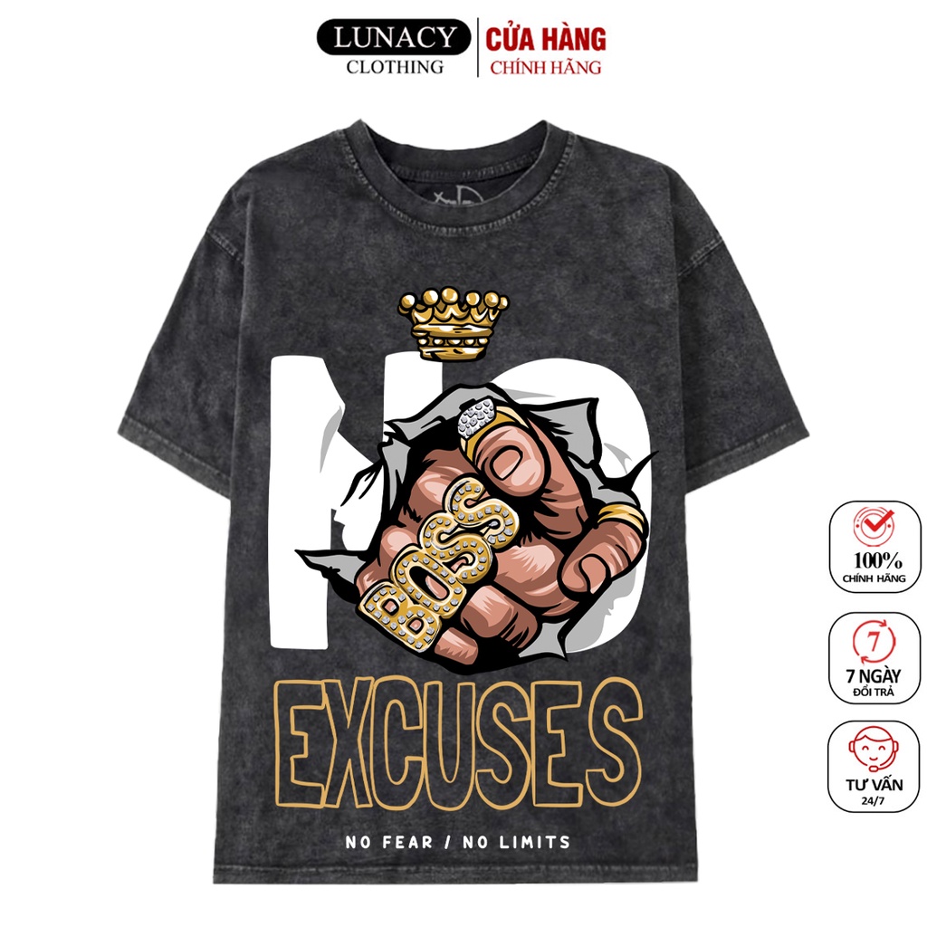 Áo thun tay lỡ EXCUSES TEE phông Unisex nam nữ Cotton oversize form rộng LUNACY