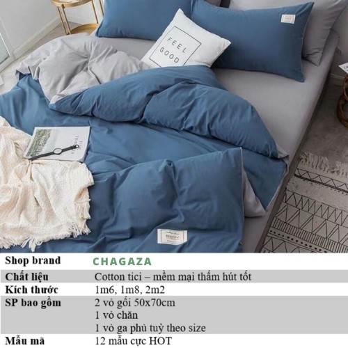 Bộ chăn ga cotton Tici cao cấp phong cách Hàn Quốc đủ size đủ màu