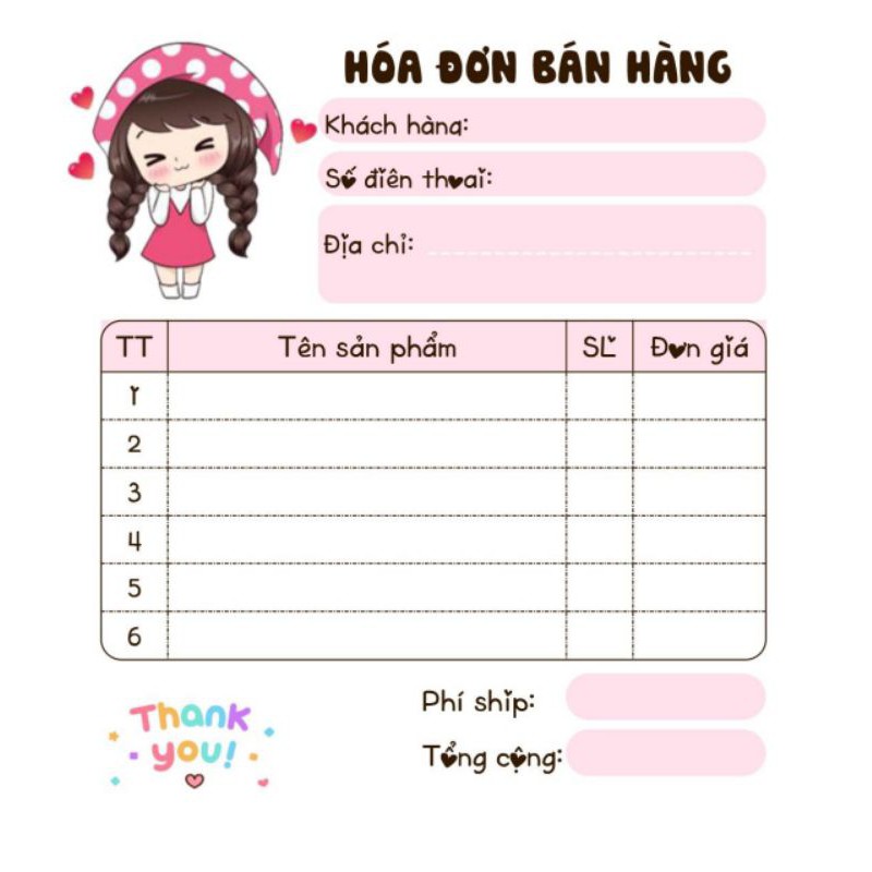 [MUA 10 TẶNG 1]  Hoá đơn bán hàng mini 1 liên dễ thương