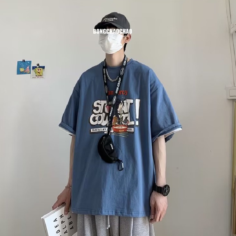 Áo Thun Tay Ngắn Dáng Rộng In Họa Tiết Phong Cách Hip Hop Hàn Quốc Thời Trang Mùa Hè Cho Nam Và Nữ size M-8XL