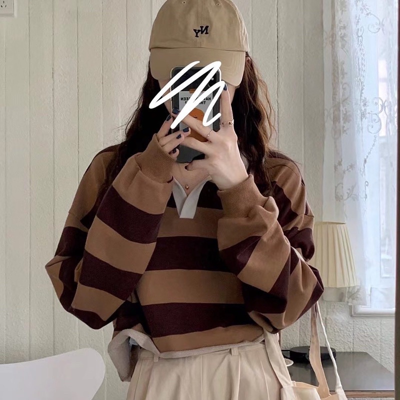 Áo polo croptop kẻ