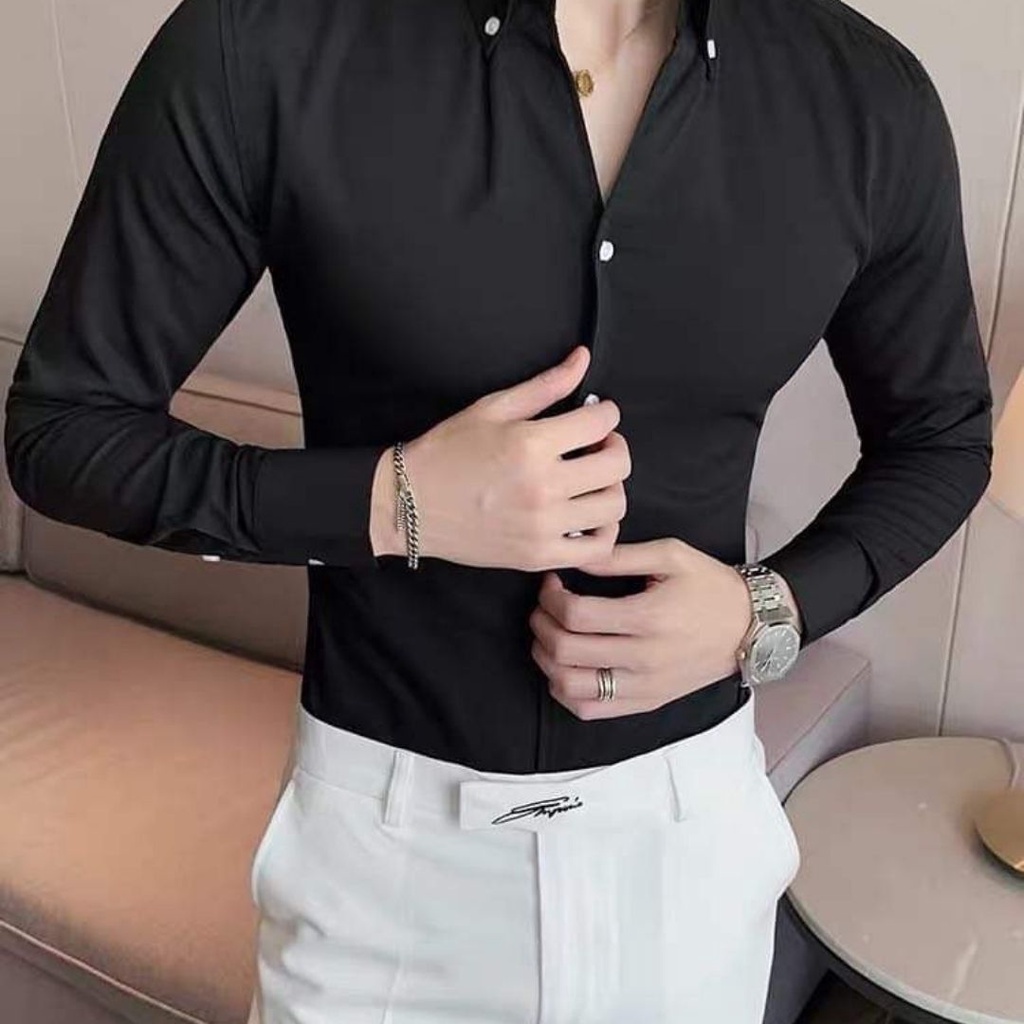 Áo Sơ Mi Nam Cổ Rộng Kiểu Mới ,Phong Cách Hàn Quốc, Vải Lụa Cao Cấp , Fom Slimfit Ôm Body