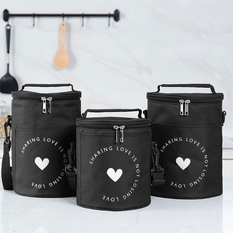 Túi Giữ Nhiệt Đựng Hộp Cơm Trưa Hình Trụ Chất Liệu Oxford Chống Thấm Nước Tiện Dụng