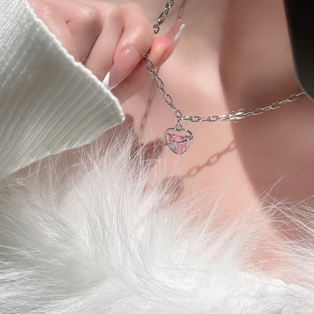 Vòng Cổ Mặt Trái Tim Màu Hồng Thời Trang Hàn Quốc Cho Nữ