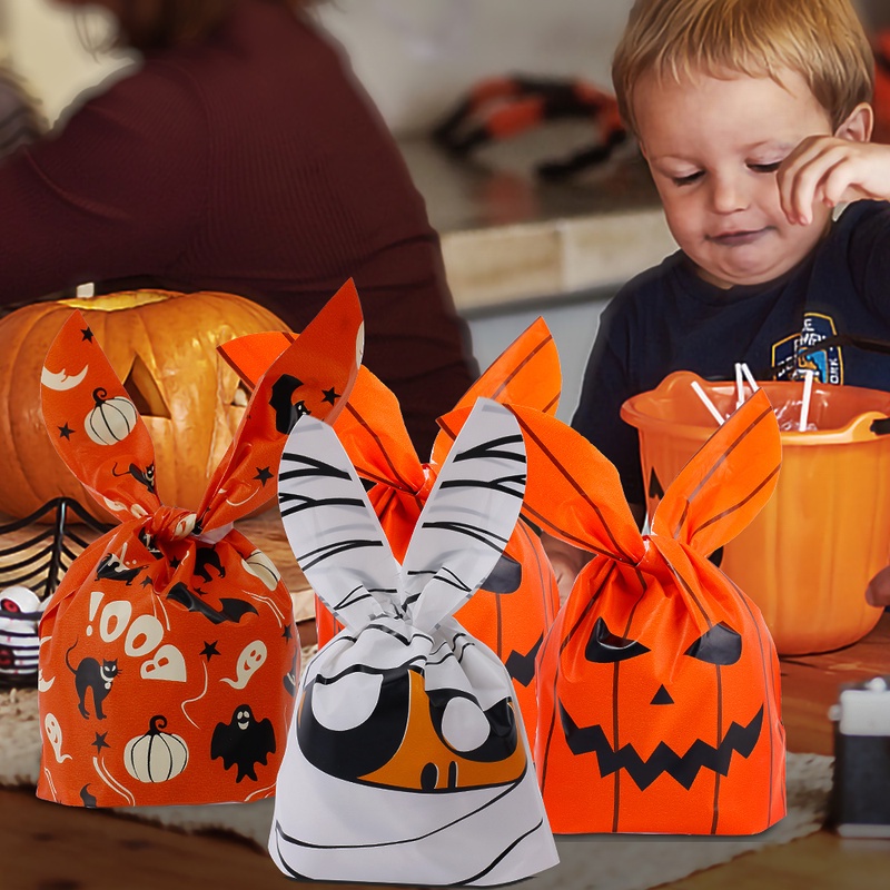 Bộ 50 Túi Đựng Kẹo Halloween Hình Bí Ngô Dễ Thương