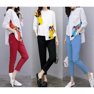 Hàng nhập - Set bộ áo lụa trắng quần baggy vải cao cấp - ST576300