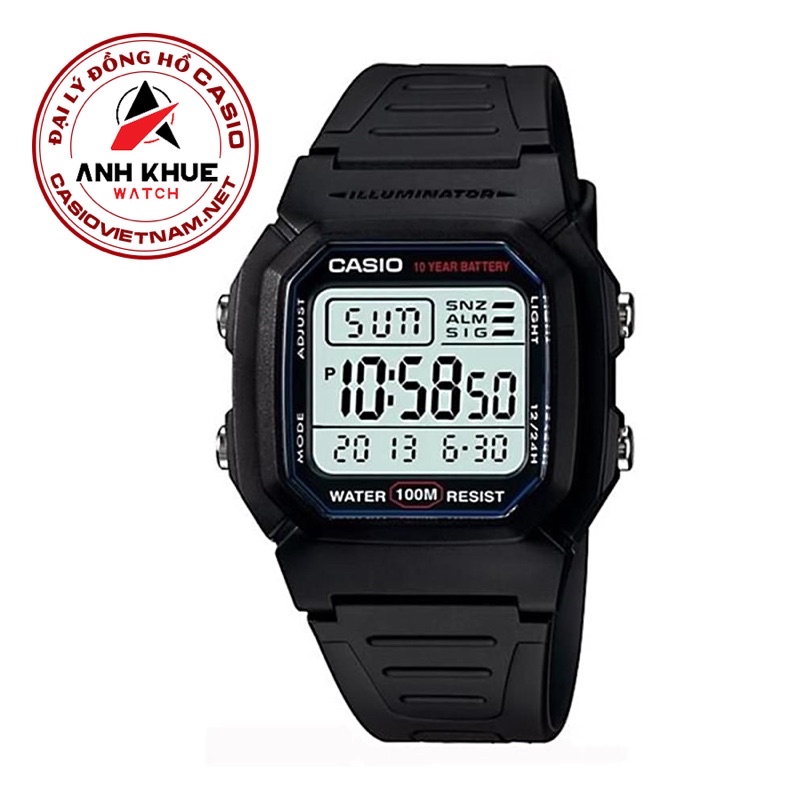Đồng Hồ Casio Nam W-800H-1AVDF Dây Nhựa - Pin 10 năm