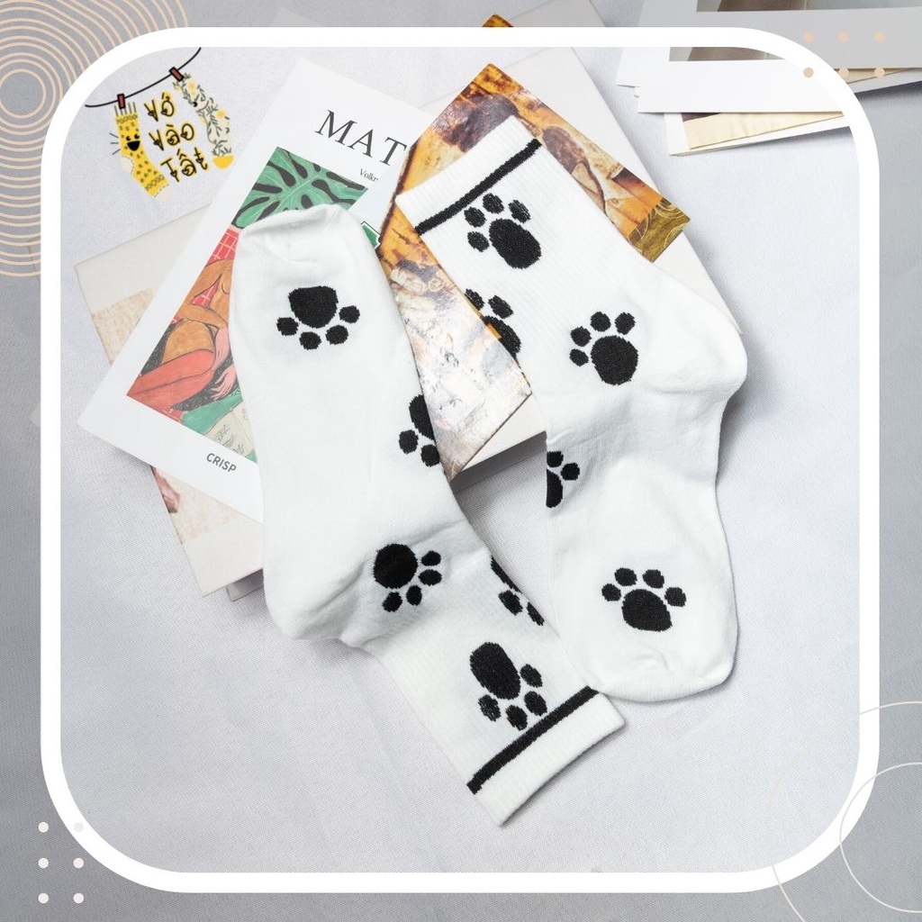 TẤT VỚ UNISEX NAM NỮ CỔ CAO TRẮNG ĐEN HỌA TIẾT