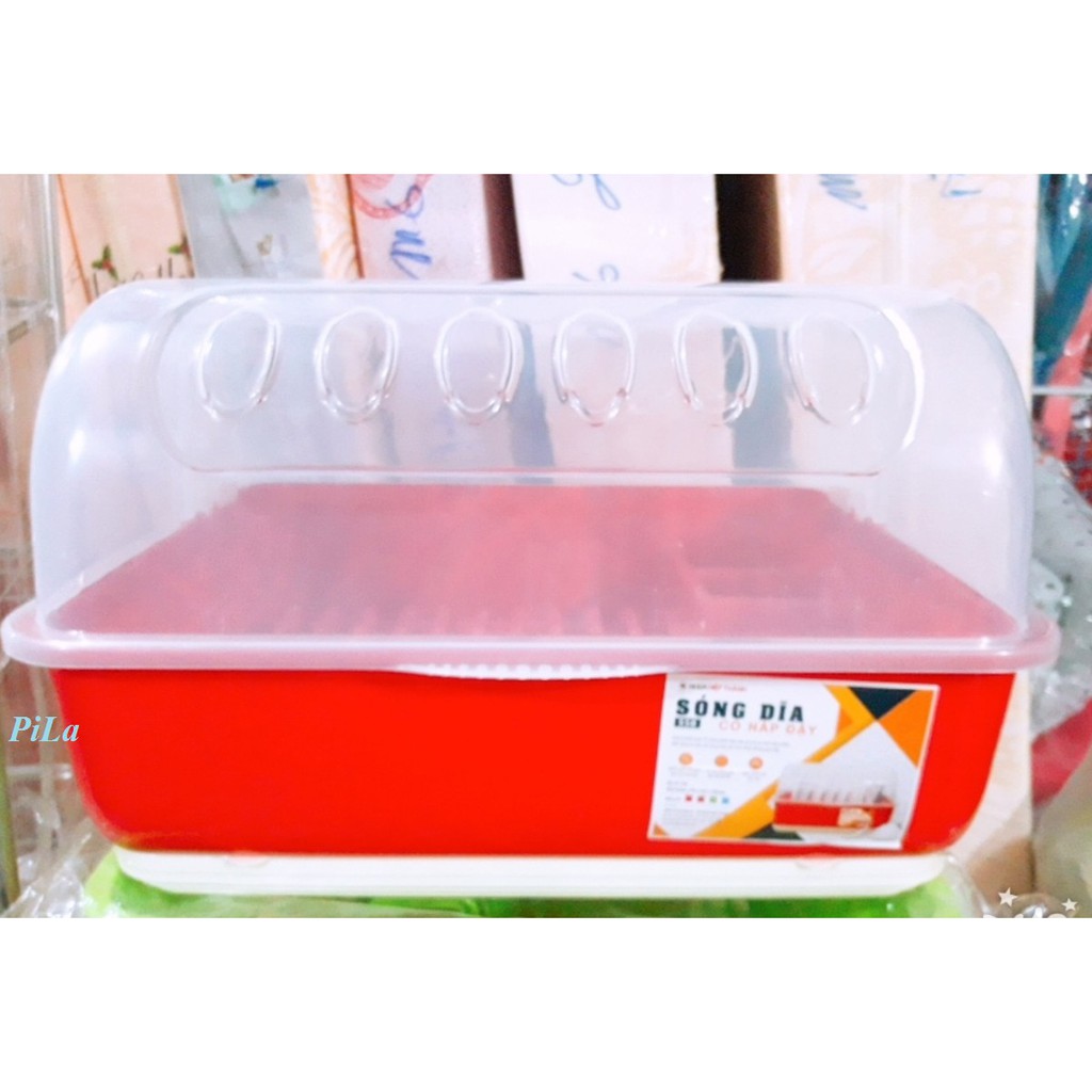 Kệ Úp chén đĩa ( sóng đĩa nắp) đơn có nắp bật tiện lợi 478 × 456 × 300 mm Nhựa Hiệp Thành 558HI