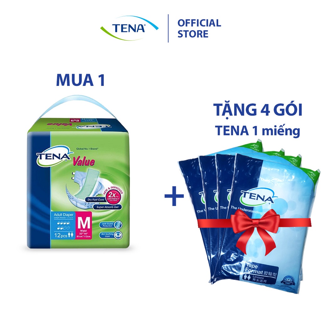 Tã dán người lớn cao cấp Tena Value siêu thấm, chống tràn, an toàn cho da - Tặng 4 gói Tena