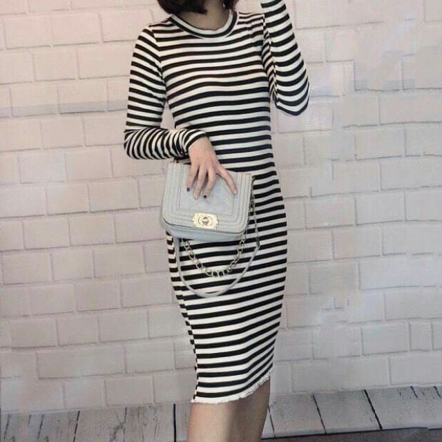 Váy midi body vải gân dư siêu đẹp, tôn dáng