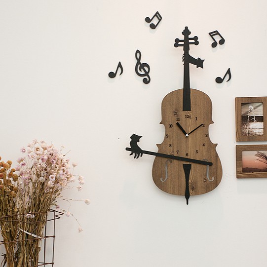 Đồng hồ treo tường, đồng hồ treo tường trang trí nhà cửa decor Cây Đàn - Cello Wall Clock -  không kèm khung  ảnh