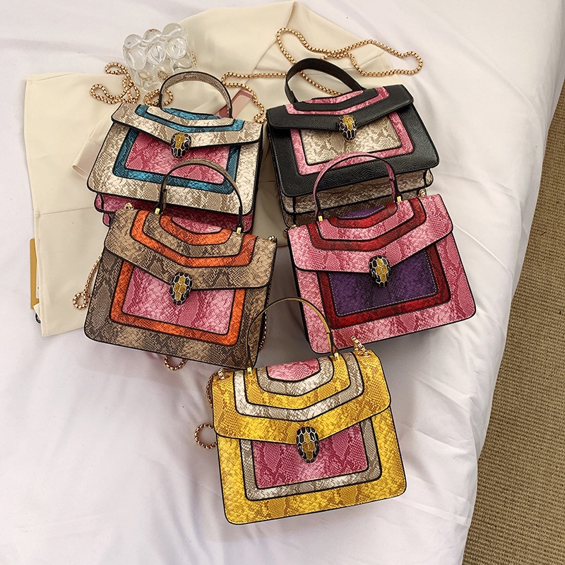 Túi Đeo Chéo Họa Tiết Da Rắn Màu Sắc Tương Phản Phong Cách Âu Mỹ Thời Trang Cho Nữ