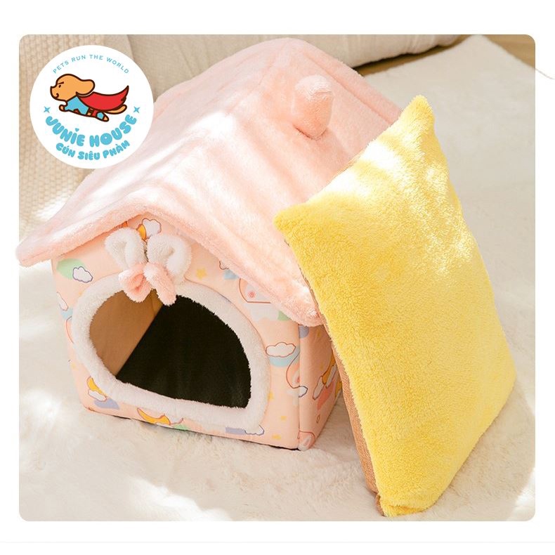 Nhà nệm thỏ hồng đáng yêu cho chó mèo
